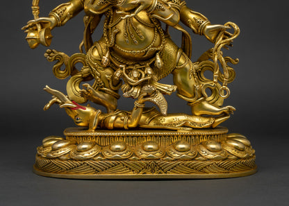 Luxury Six Arm Mahakala Statue | 24K Gold Fire-Gilded Copper Sculpture