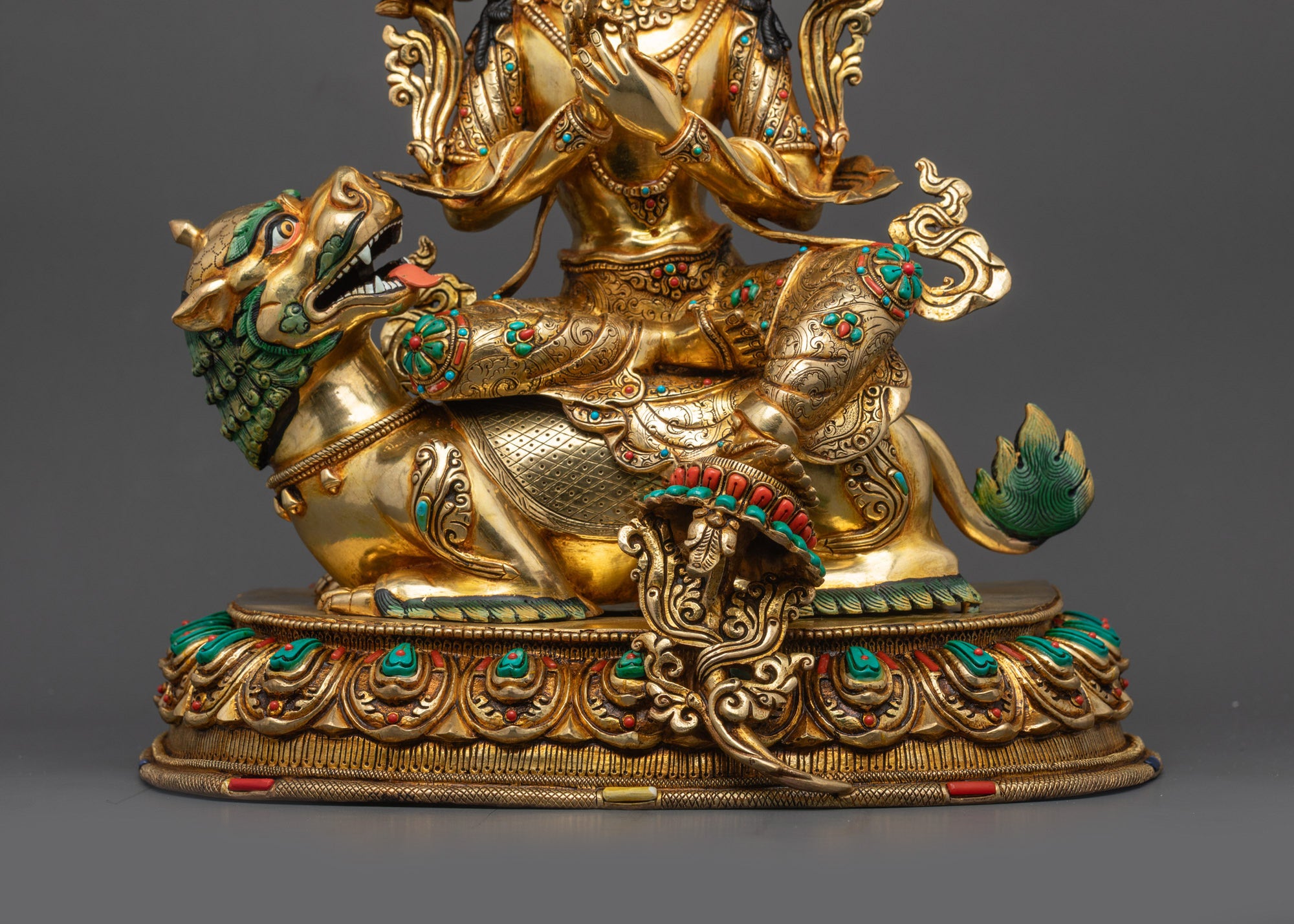 Wisdom-Inspiring Simhada Manjushri Statue | Sacred Tibetan Buddhist Art