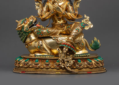 Wisdom-Inspiring Simhada Manjushri Statue | Sacred Tibetan Buddhist Art