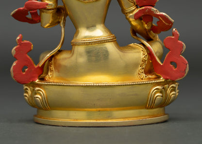Green Tara Statue | 24K Gold Gilded Copper Art from Nepal