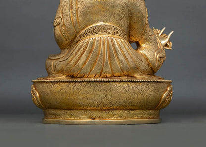 Gold-Gilded Guru Rinpoche Statue | Sacred Buddhist Sculpture