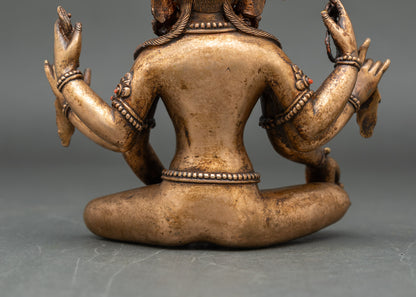 Six-Armed Vasudhara Statue | Oxidized Copper & Bronze Sculpture