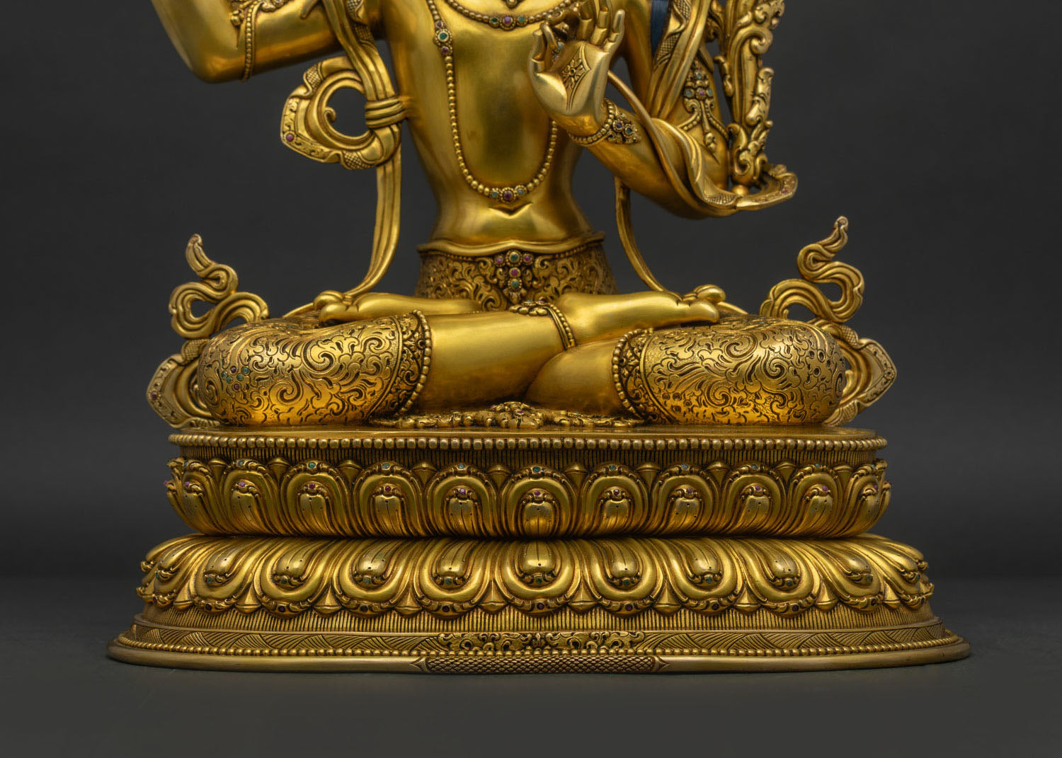 Luxury Manjushri Statue | 24K Gold Fire-Gilded Copper Sculpture
