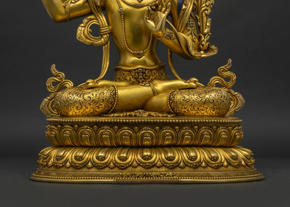 Luxury Manjushri Statue | 24K Gold Fire-Gilded Copper Sculpture