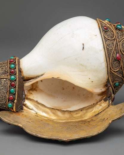 Handcrafted Conch Shell for Tibetan Ritual Decor