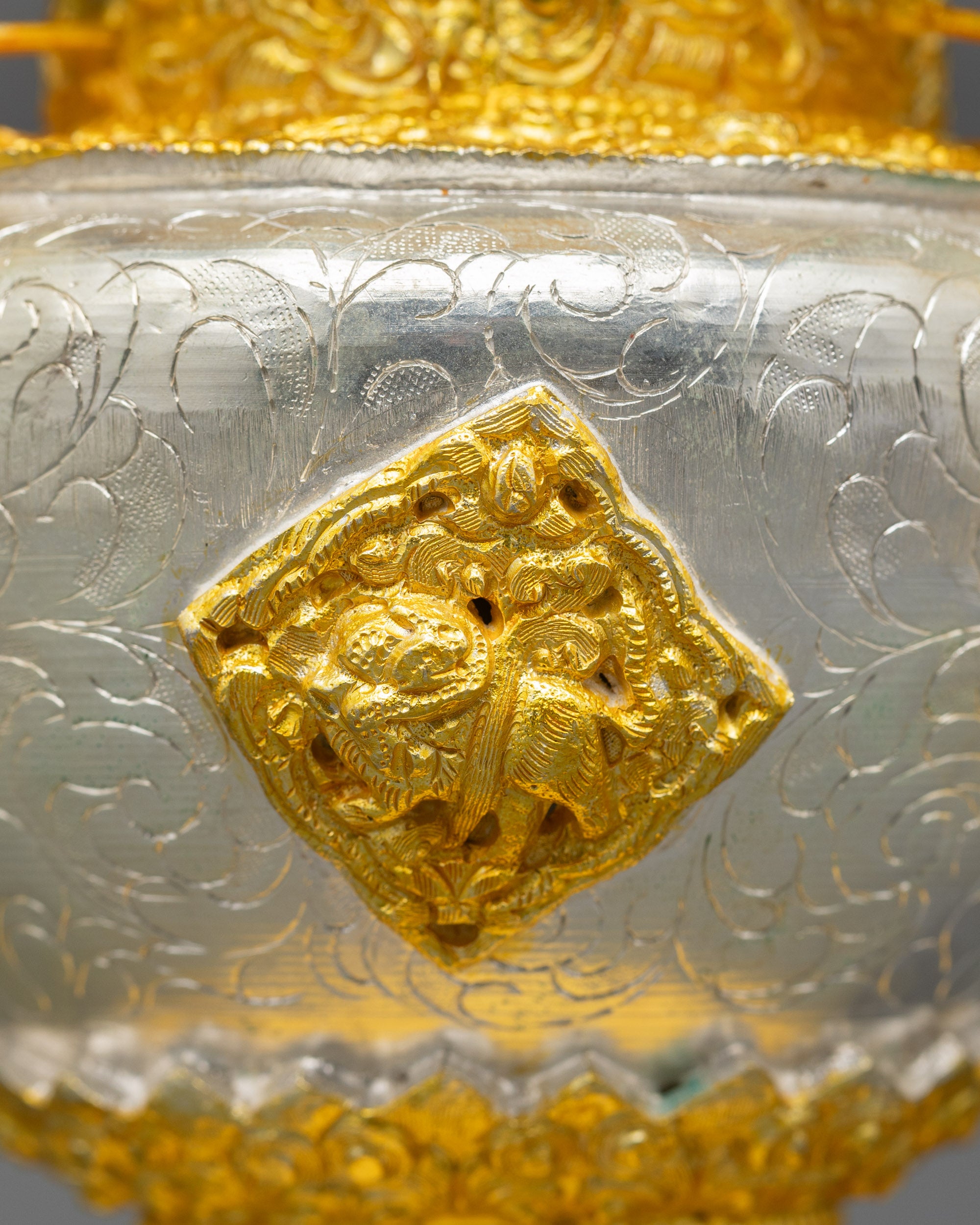 Back view Tibetan Sangbur incense burner handmade Nepalese Buddhist altar tool