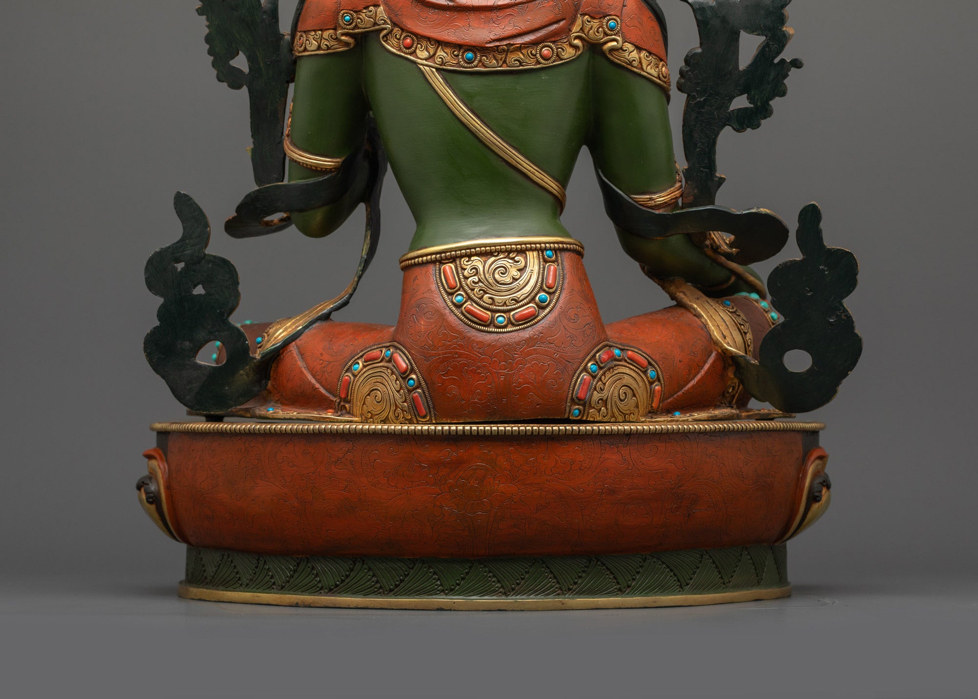 Hand-painted Serene Green Tara Statue | Tibetan Buddhist Sculpture