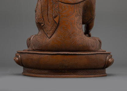 Tibetan Shakyamuni Buddha Statue – Oxidized Copper with Gold Face