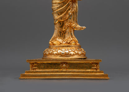 13" Golden Standing Guru Rinpoche Sculpture | Handcrafted Buddhist Idol