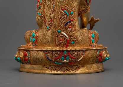 24k Fire Gold Gilded Medicine Buddha (Vaidurya Prabha Raja) statue