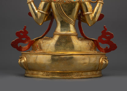 Handcrafted Chenrezig Statue | Gold-Gilded Avalokiteshvara from Nepal