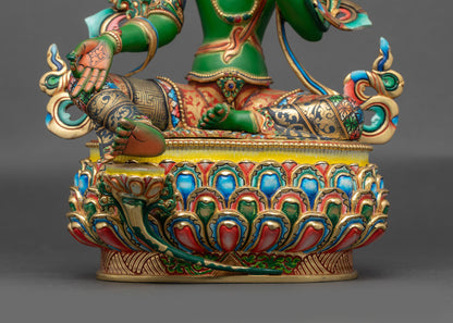 Handmade Green Tara Statue from Nepal | Lost Wax Cased Buddhist Idol