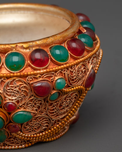 Tibetan Rice Pot | Artisan-Made Buddhist Offering Vessel Nepal