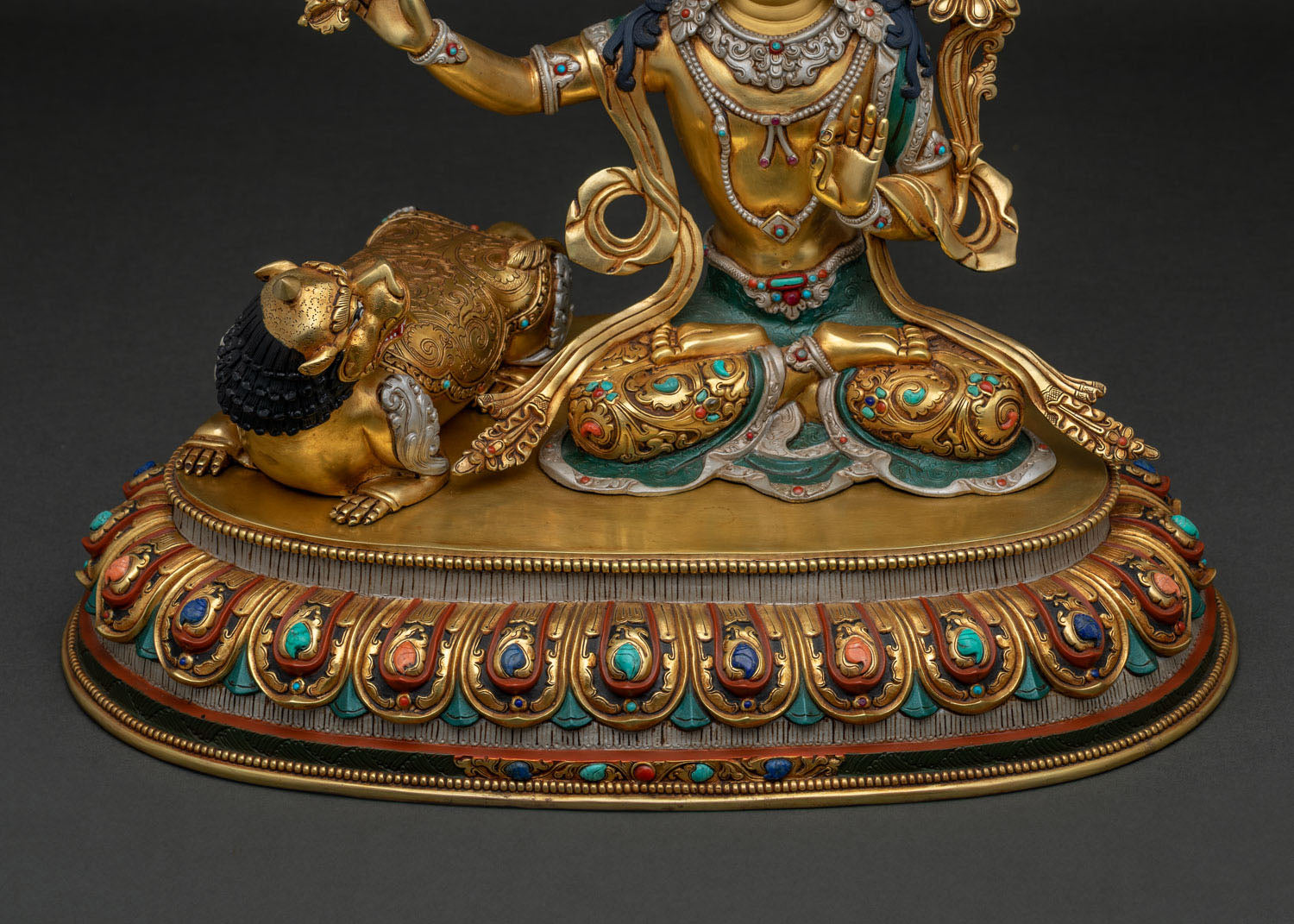 Simhanada Manjushri Statue with Snow Lion Statue – Buddhist Sculpture
