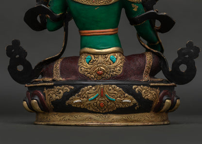 Acrylic-Painted Green Tara Statue | Sacred Female Buddha of Buddhism