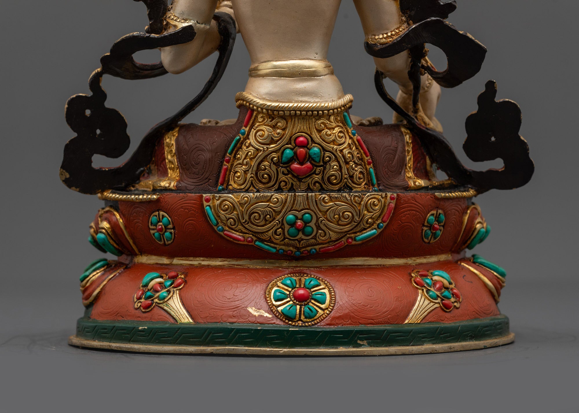 Exquisite White Tara Sculpture | 24k Gold-Gilded Face of Sita Tara
