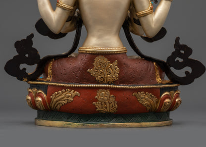 White-Hued Four-armed Chenrezig Statue | Hand-Painted Meditation Decor