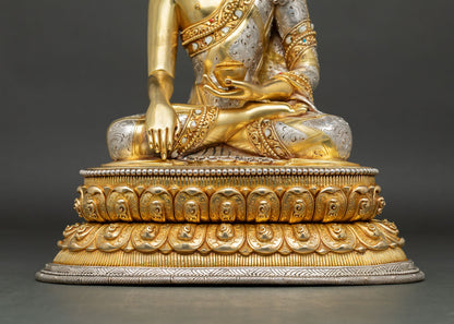 Shakyamuni Buddha Statue with Ornate Halo | Buddhist Art