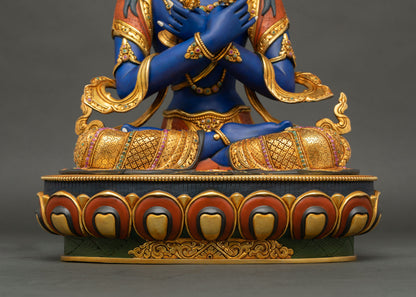 Blue Vajradhara Statue with Jeweled Halo | Lost‑Wax Copper Craft