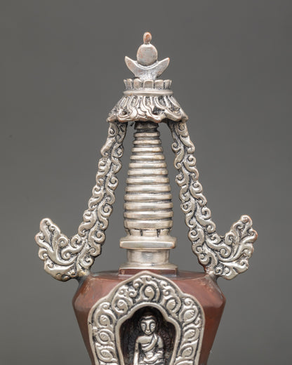 Oxidized Copper Shakyamuni Buddha Stupa | Himalayan Buddhist Shrine
