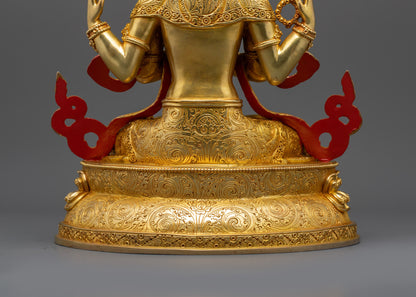 24K Gold-Gilded Chenrezig Sculpture | Four-Armed Avalokiteshvara Statue