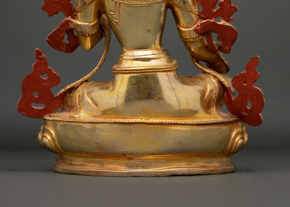 Green Tara Statue | 24K Gold Gilded Copper Art
