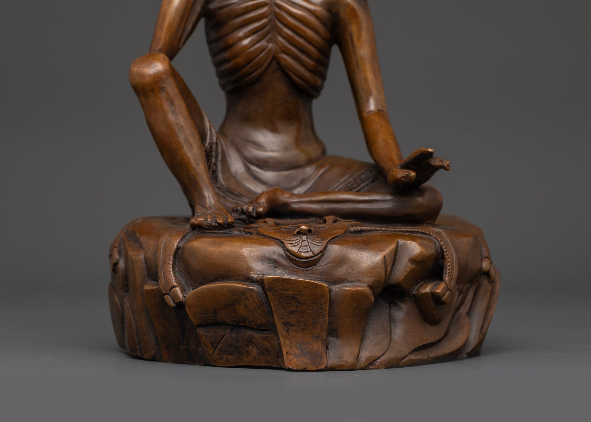 Oxidized Milarepa Statue | Tibetan Yogi in Cave Meditation Sculpture
