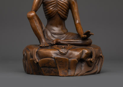 Oxidized Milarepa Statue | Tibetan Yogi in Cave Meditation Sculpture