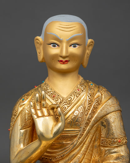Tsongkhapa with Two Disciples | Handmade 24K Gold Nepalese Sculpture