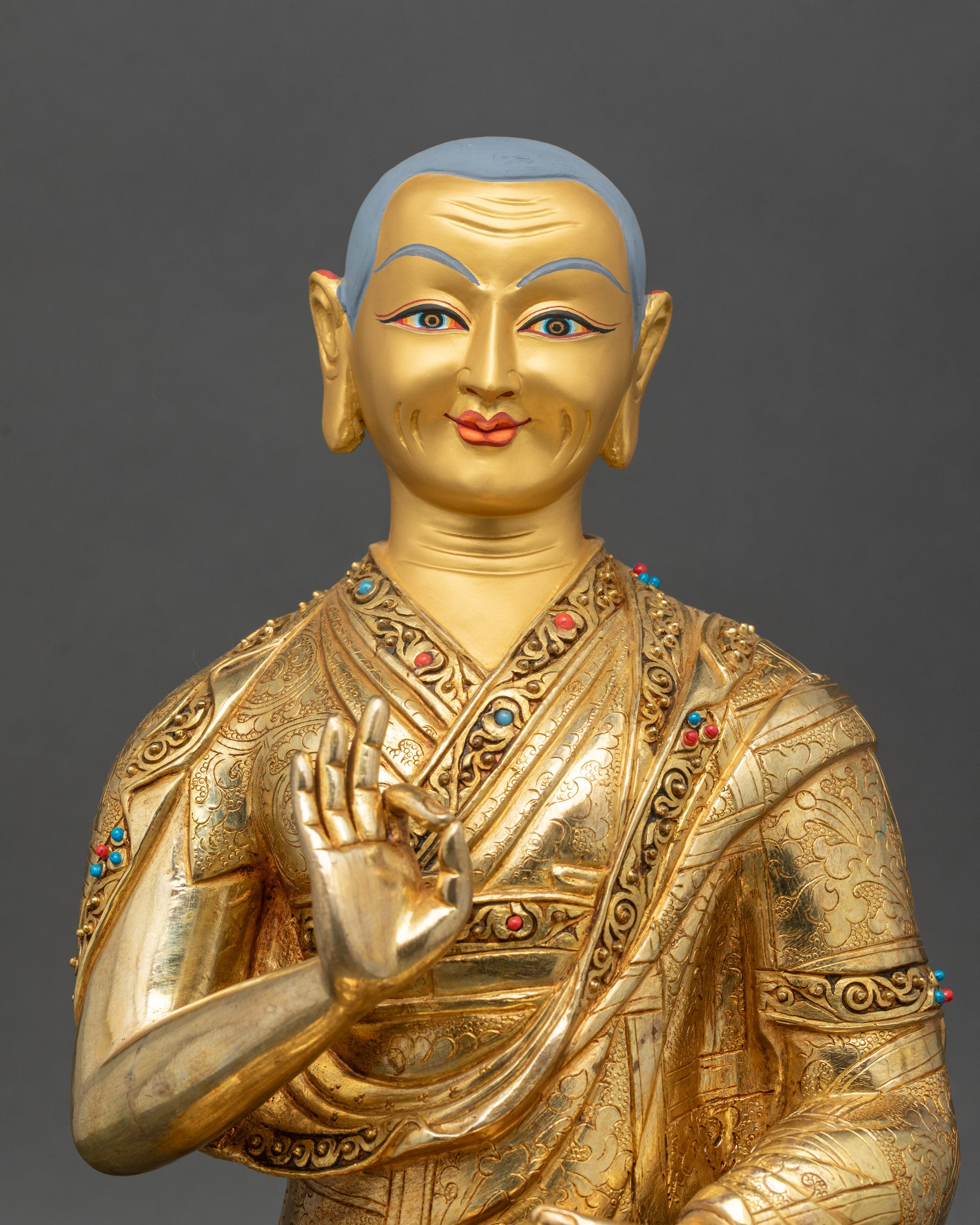 Buddhist Master Tsongkhapa - Handmade Statue Set from Nepal