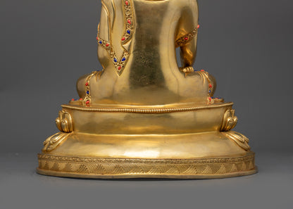 24K Gold Gilded Shakyamuni Buddha Sculpture | Traditional Nepalese Art