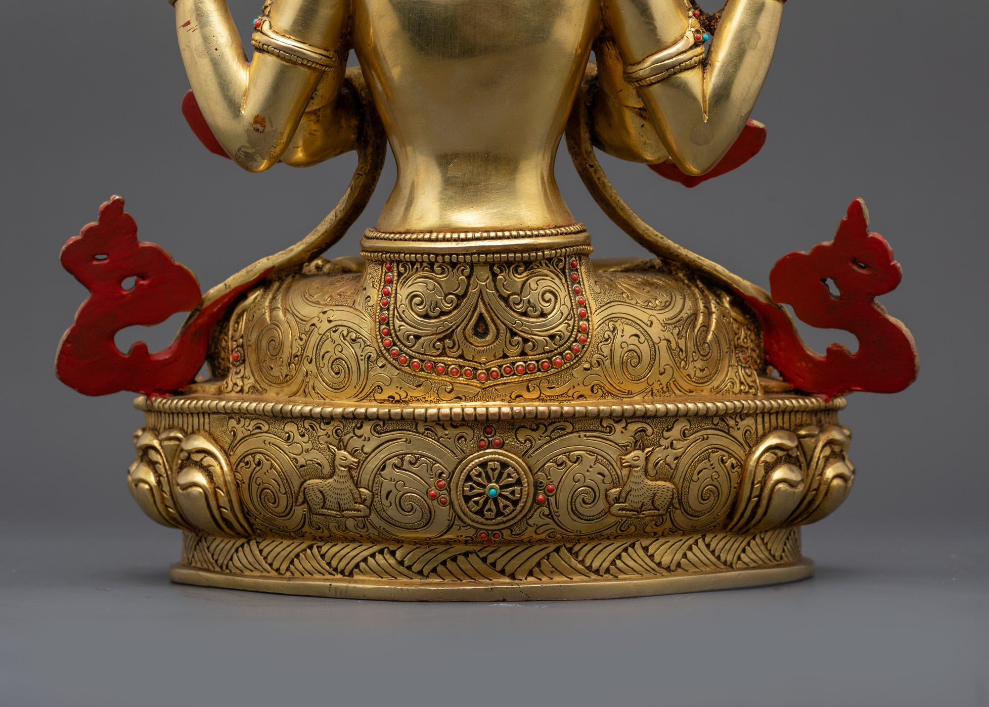Four-Armed Divine Chenrezig Sculpture | 24K Gold-Gilded Buddhist Idol