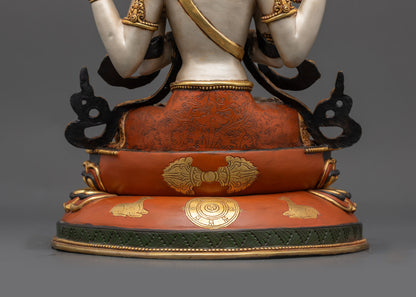 Tibetan Four-armed Chenrezig Statue | Premium Acrylic Colored Sculpture