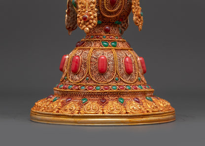 Copper Butter Lamp with Kalash Base | Himalayan Ritual Item Artwork