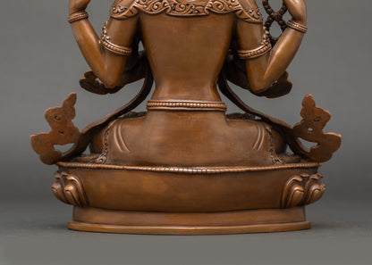 Four-Arm Oxidized Chenrezig Sculpture for Mindfulness