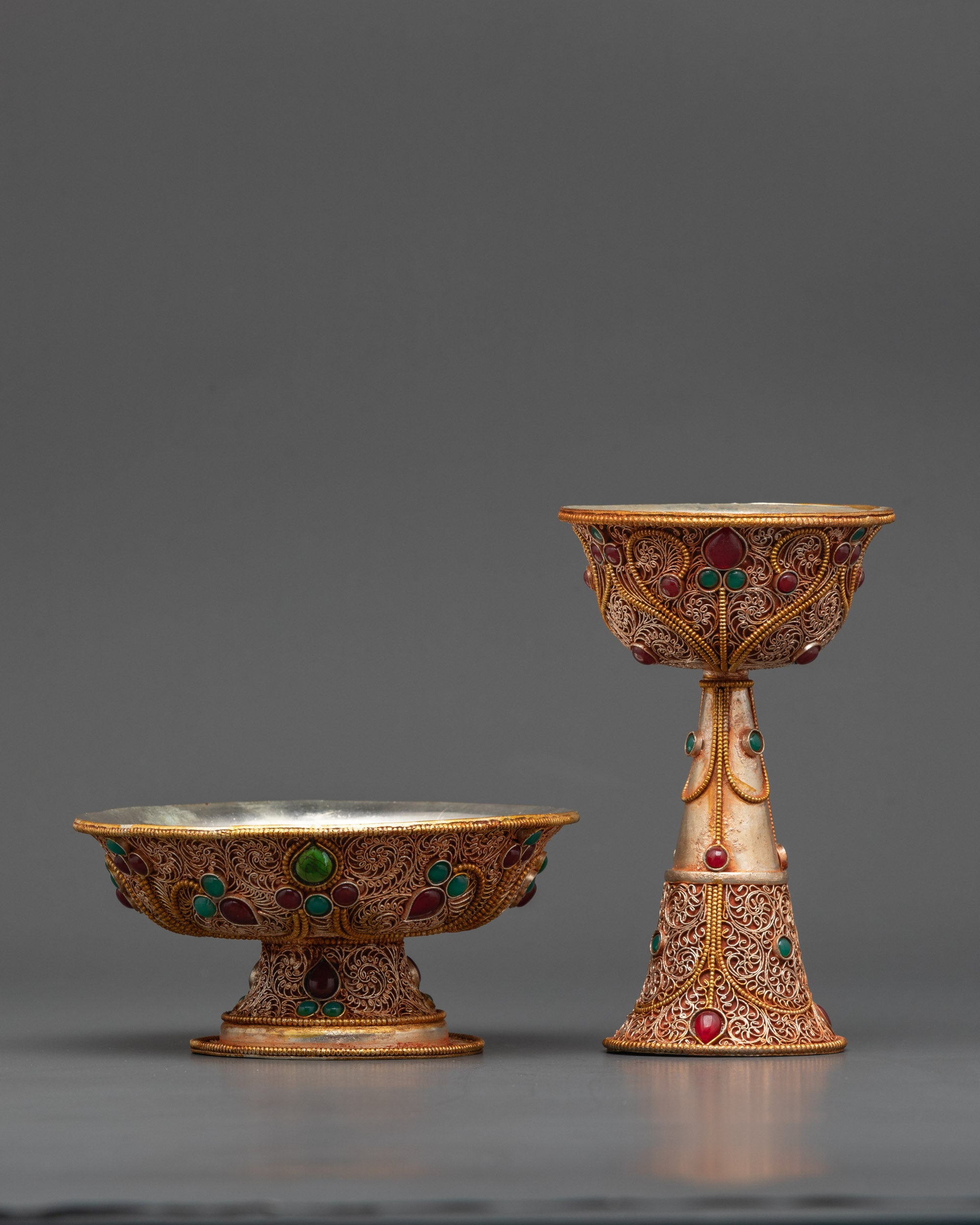 6" Tibetan Serkyem Offering Bowl | Copper & Gold Filigree Ritual Bowl