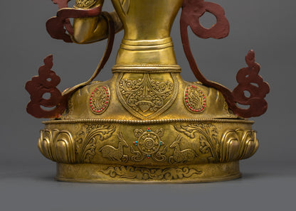 Bodhisattva of Wisdom Manjushri Statue | 24K Fire Gold-Gilded Sculpture
