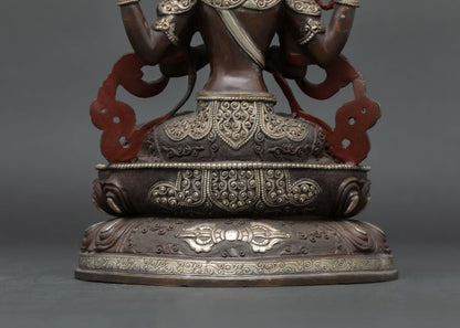 Oxidized Chenrezig Statue – Handmade Avalokiteshvara Figurine