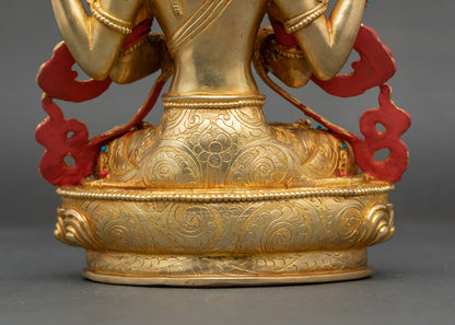 Avalokiteshvara Sculpture – Divine Compassion in Gold Gilded Copper
