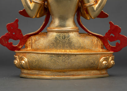 24K Gold Chenrezig Statue for Spiritual Home Decor