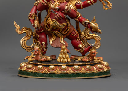 Red Dzambhala Sculpture | Handcrafted Tibetan Buddhist Wealth Deity