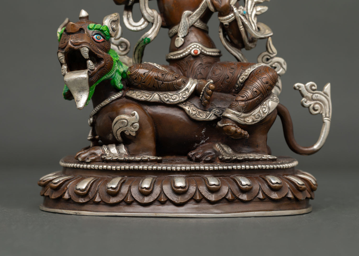 Oxidized Copper Simhanada Manjushri Statue | Roaring Wisdom Deity