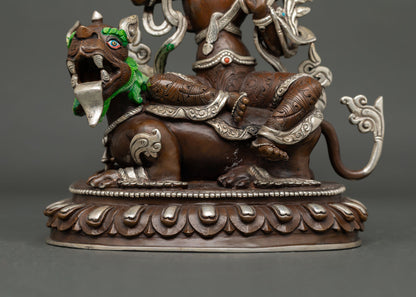 Oxidized Copper Simhanada Manjushri Statue | Roaring Wisdom Deity
