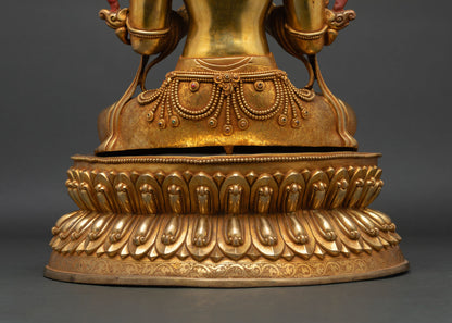 Buddhist Manjushri Statue | Fully Gold Fire-Gilded Copper Sculpture