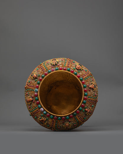 Divine Tibetan Rice Pot | Sacred Vessel for Buddhist Altar Offerings