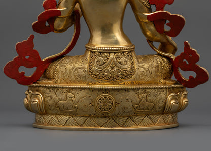 Handcrafted Statue of Divine Green Tara | 24K Gold Face of Mother Tara