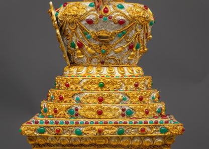 Religious Tibetan Golden Stupa | Handcrafted Buddhist Monument