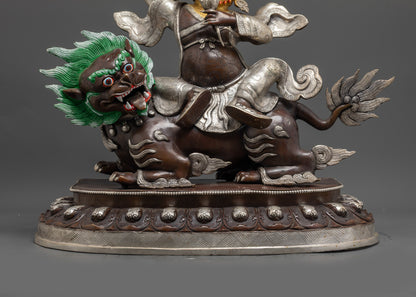 Dorje Legpa Statue 29.7” | Silver Plated Copper