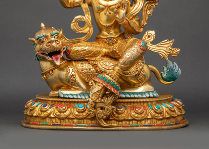 Simhanada Manjushri Statue | Lion’s Roar Wisdom Deity Sculpture