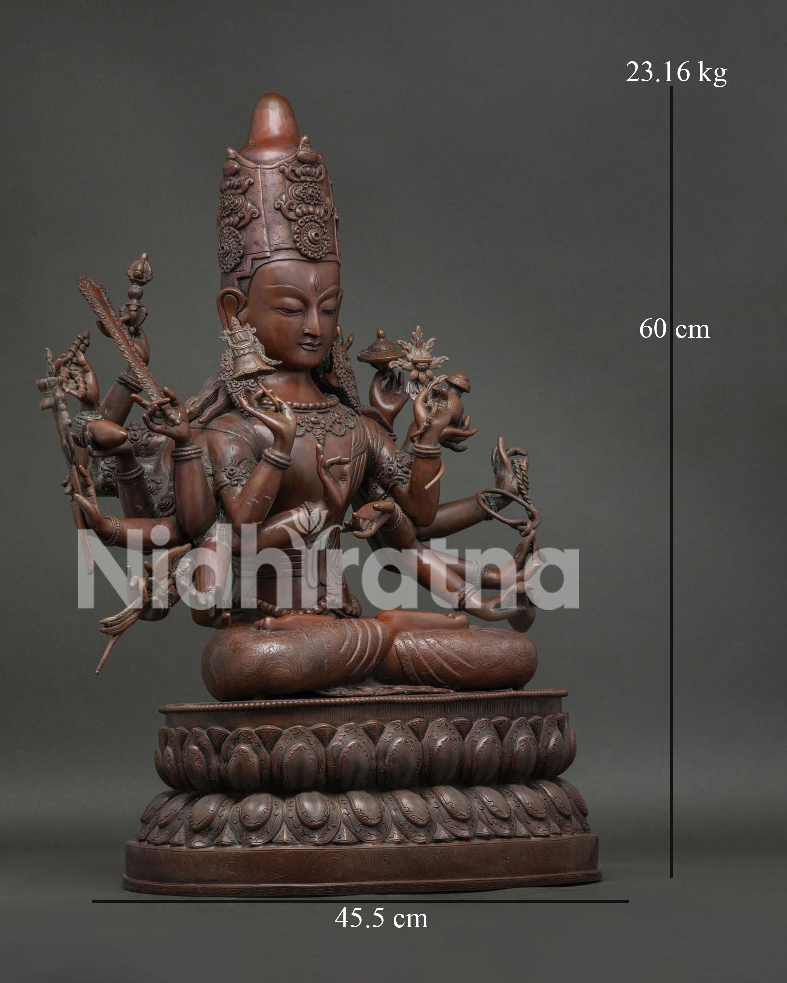 Japanese Chundi (Juntei Kannon) Statue | Oxidized Copper Buddhist Art